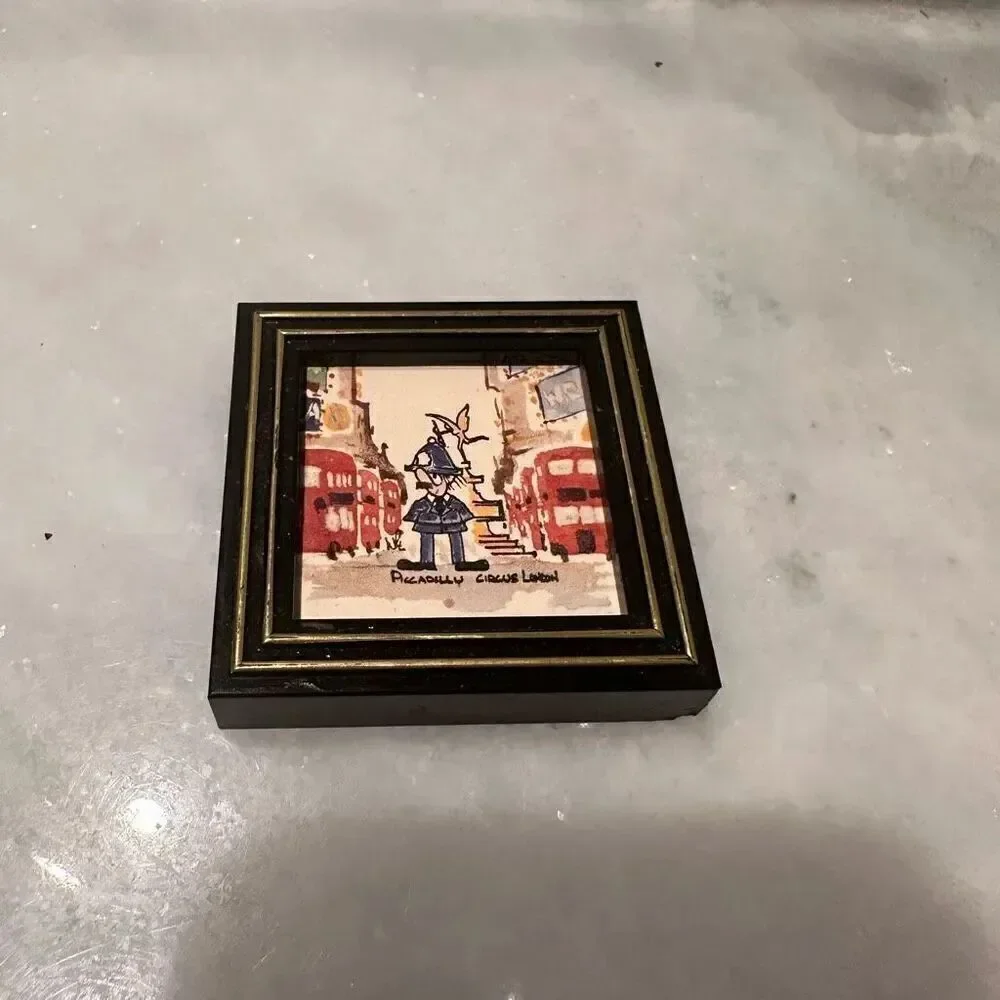 Vintage Rare Framed London-Themed Tile Handmade Art Set of 8